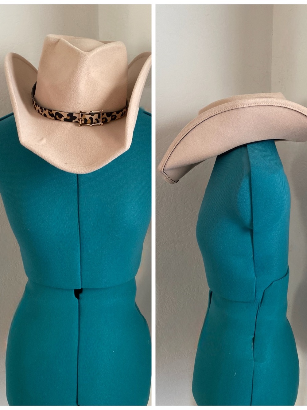 House of Harlow 1960 Beige Cowboy Hat with Leopard Band